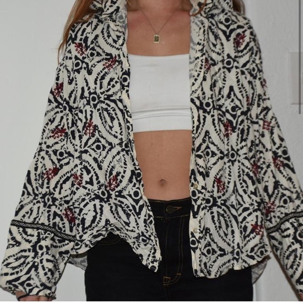 Zara Bottom down shirt bohemian style navy and off white sz S oversized